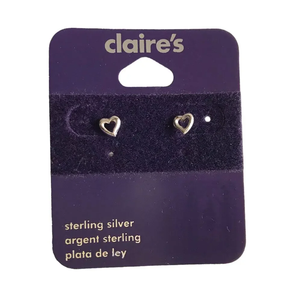 Claire’s Sterling Silver Heart Earrings Studs Post Wedding Feminine Romantic